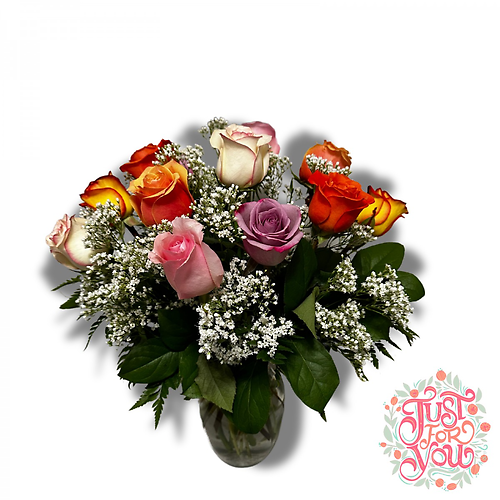 12 Short Stem Multi-Color Roses