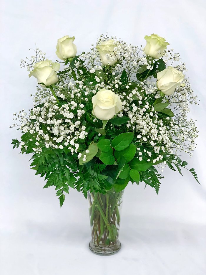 Half Dozen Long Stem White Roses